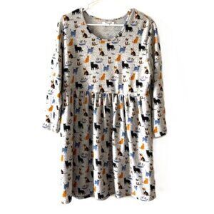 Serengeti Gray Knit Long Sleeve Dress with Cats